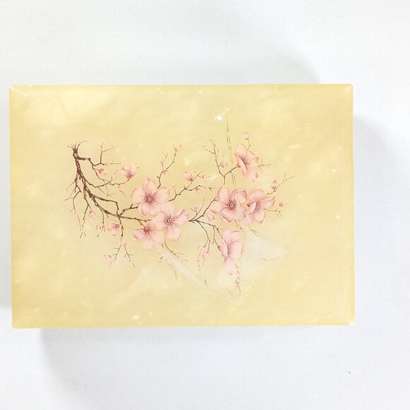 Vintage Italy genuine alabaster trinket box, cherry blossom jewelry storage box - Picture 2 of 15